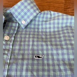 Vineyard Vines Green Checkered Kids Shirt small